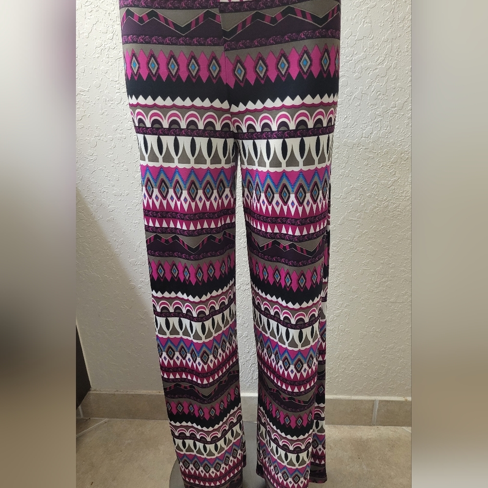 Multicolored Wide Leg Stretch Pants